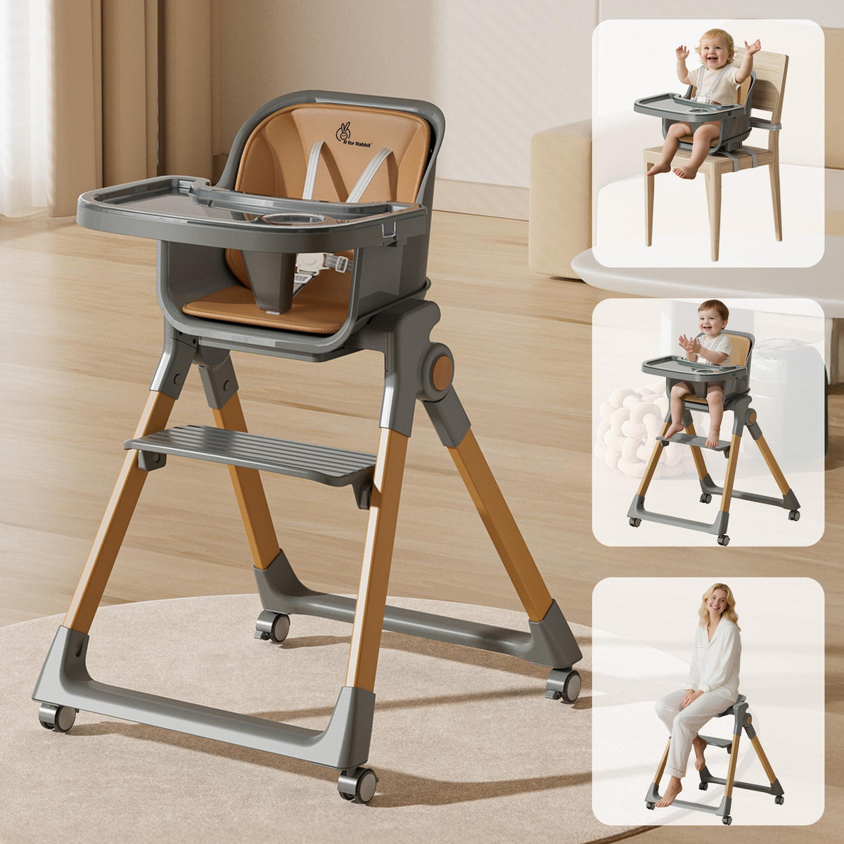 Walnut 3 in 1 convertible high chair