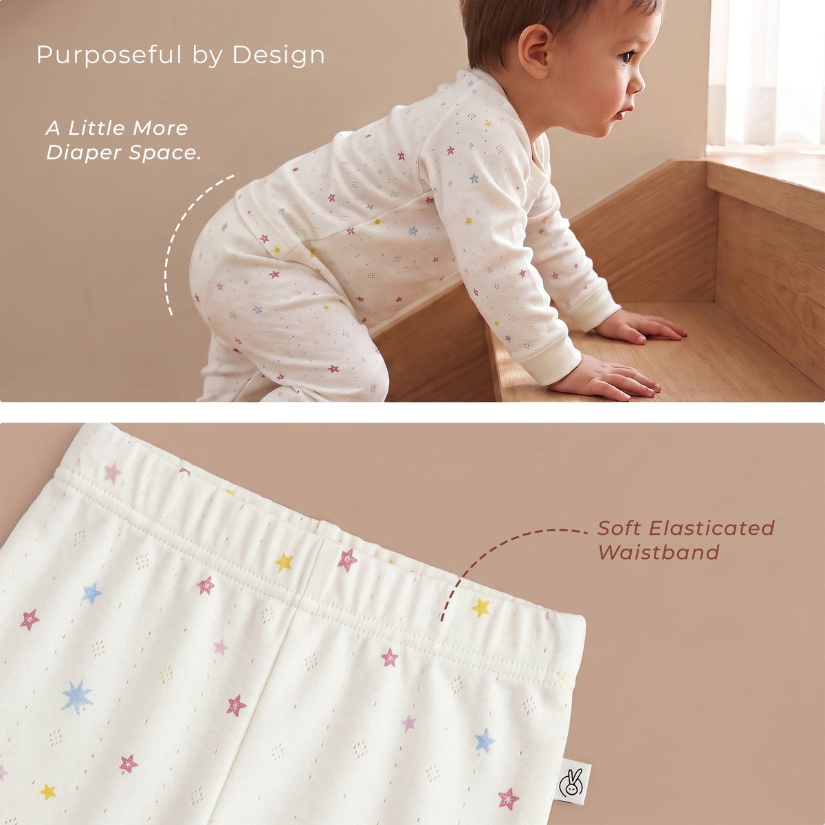 Mushmellow Off White Cotton Pointelle Top Bottom 2-Piece Set