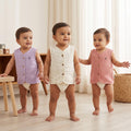 Pastelpops Multicolor Cotton Crinkle Front Open Vest Pack of 3 (Design B) 