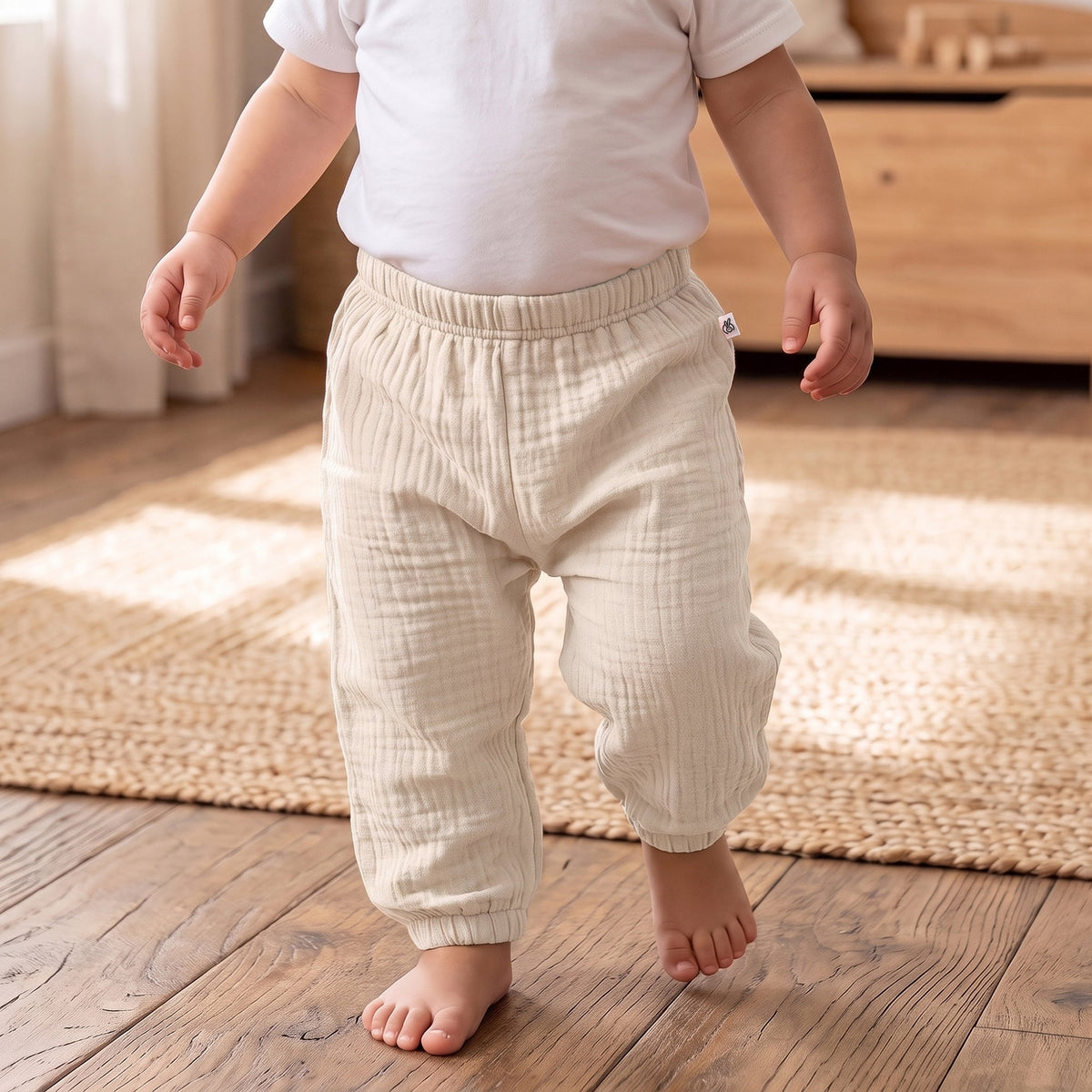 100% Crinkle Cotton Diaper Pant Off White 0-2 Years 