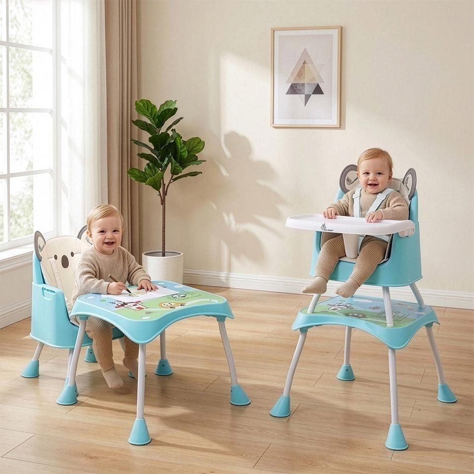 4 in 1 Cherry Berry Grand High Chair Convertible, Removable Tray, Non Slippery-Anti Tipping, Booster Seat, Study Table & Chair Convertible - Teddy Green