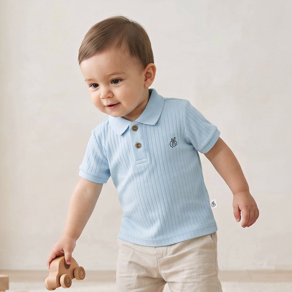 Cotton Drop Needle Half Sleeve Polo T-Shirt Ballad Blue 0-2 Years 