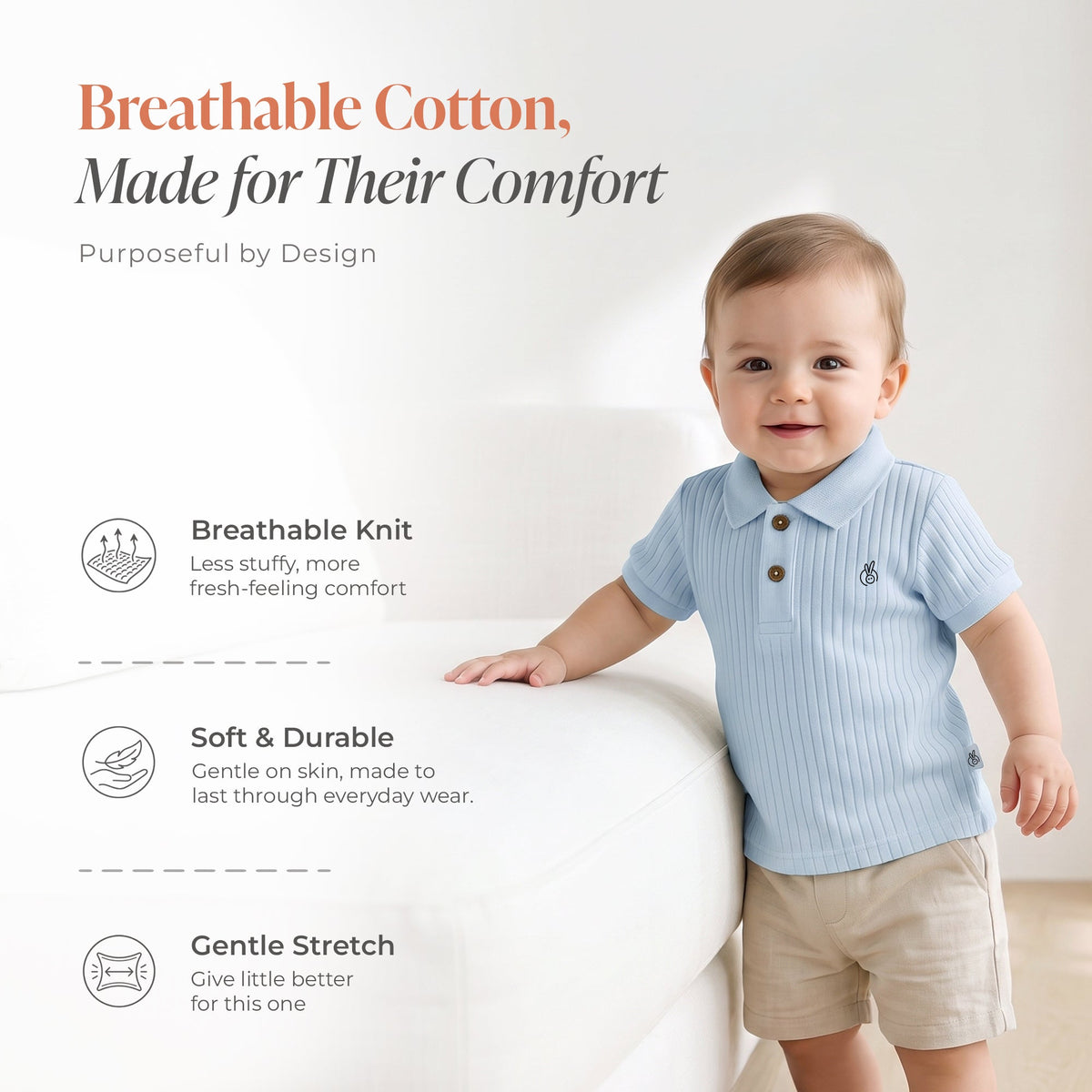 Cotton Drop Needle Half Sleeve Polo T-Shirt Ballad Blue 0-2 Years